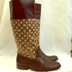 Coach Chrissi Leather Jacquard Logo Riding Boots